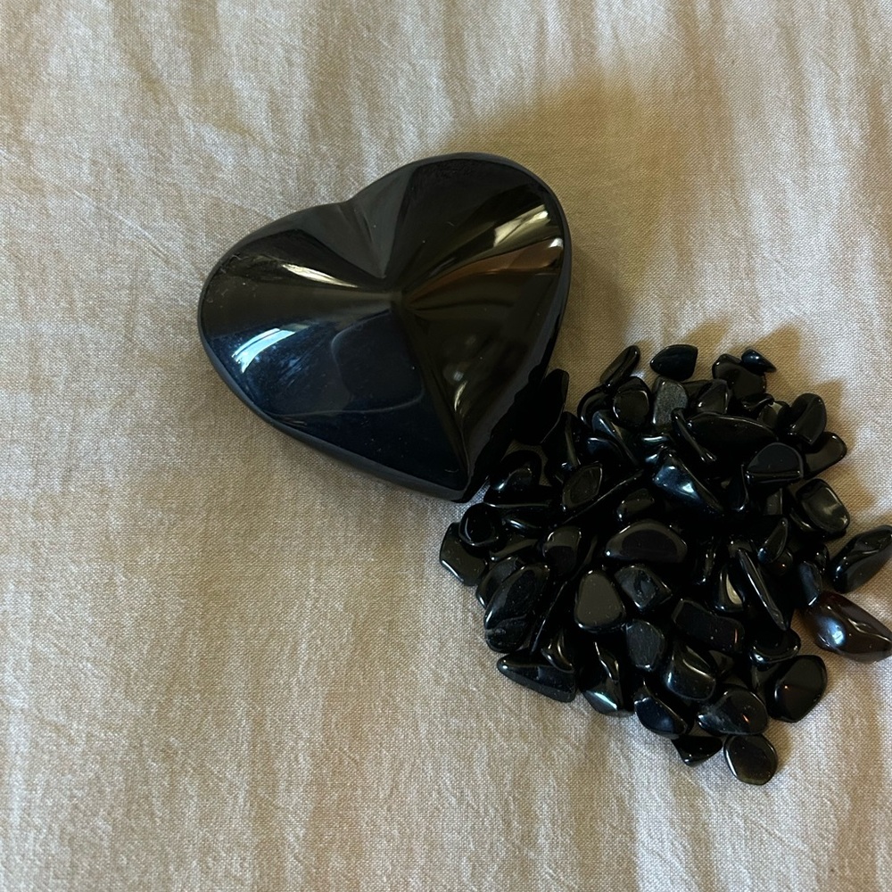 Obsidian Heart Crystal and Small Tumbles